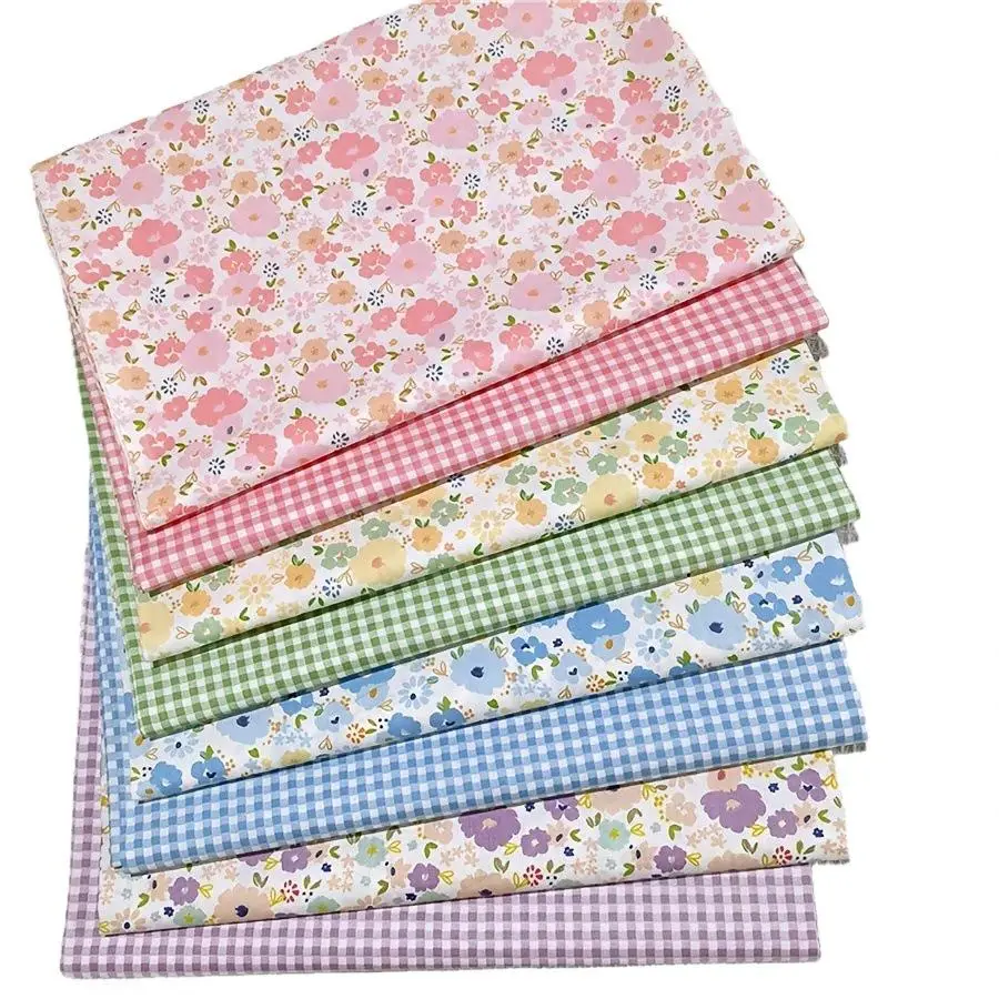 Classic Floral Pattern Cotton Quilt Squares Fabric Bundles - 8-Pcs 20x20in Pre-Cut Fat Quarters, 2 Different Patterns, Wash-Safe Dyed Weave for Patchwork, Sewing Home Improvement Supplies