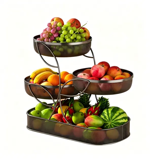 4-Tier Countertop Storage Organizer, Multi-Use Tiered Basket Rack, Spacious Large Capacity For Fruits, Snacks, Cosmetics & Small Items, No Assembly Needed For Kitchen, Living Room, Bathroom & Vanity