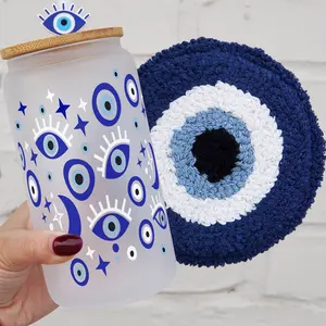 Evil Eye 40oz Glass Tumbler with Lid and Straw, Iced Coffee Drinkware, Gift for Her, Acrylic Tumbler, water bottle for women, iced coffee cup, Clear Water Tumblers, Leakproof Tumbler, Bottled