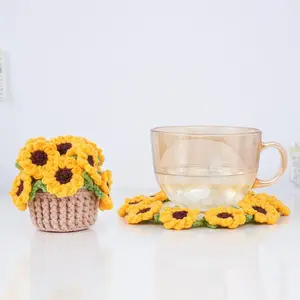 2025 Cute Handmade Sunflower Crochet, Gift Sunflower Coaster Pot Crochet Pattern, Flower Pot Crochet, Crochet Home Decor