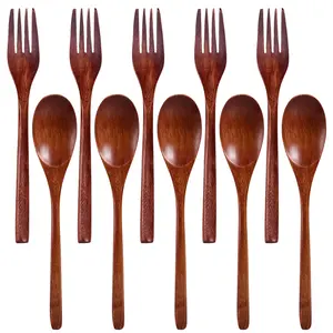 10pcs Premium Wooden Spoons & Forks Set - High-Quality, Handcrafted Kitchen Utensils For Stirring, Eating Soup, Salad & Desserts - Easy To Clean, Durable For Home, Office, Camping & Travel, Cooking Utensils