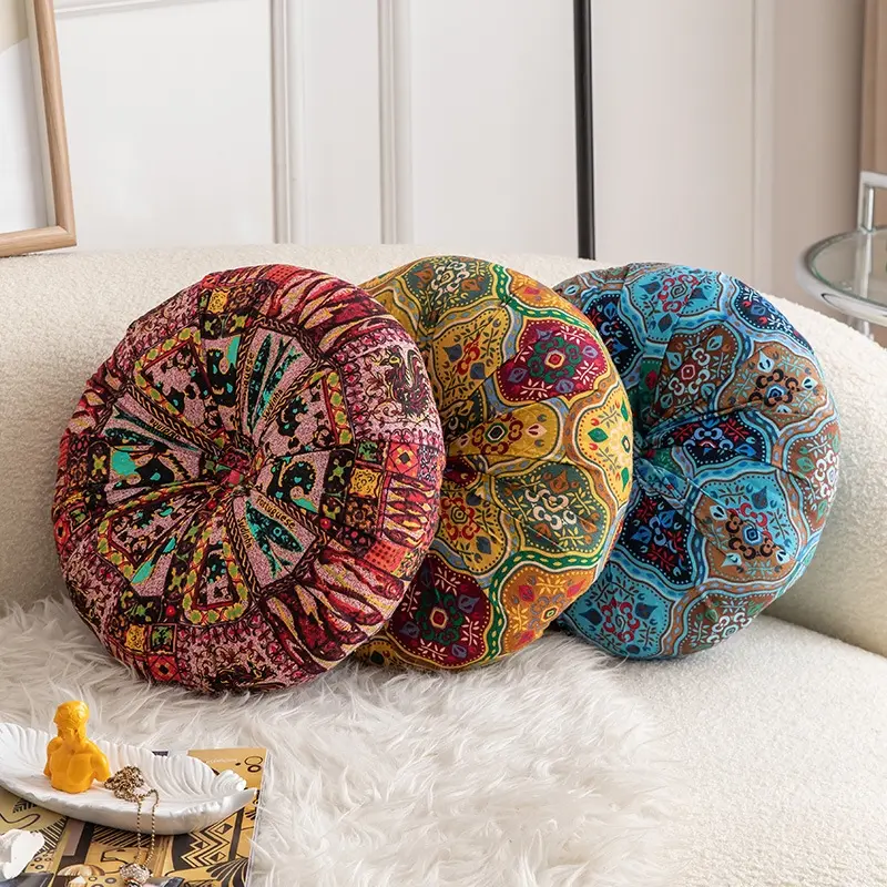 Linen Cotton Pillow Cushion, Bohemian Style Round Pumpkin Throw Pillow, High-End Bay Window Seat Cushion, Soft Breathable Skin-Friendly Wear-Resistant, Bedroom Living Room Bay Window Decoration Rest Outdoor Essential, Soft Touch Cushion
