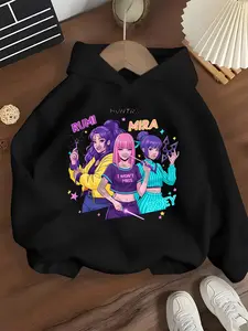 Kpop Demon Hunters Girls Hoodie Sweatshirt Huntrix Name Design, Cartoon Pattern, Soft Fabric, Casual Fitted Kids Clothing, Cartoon Print Sweatshirt