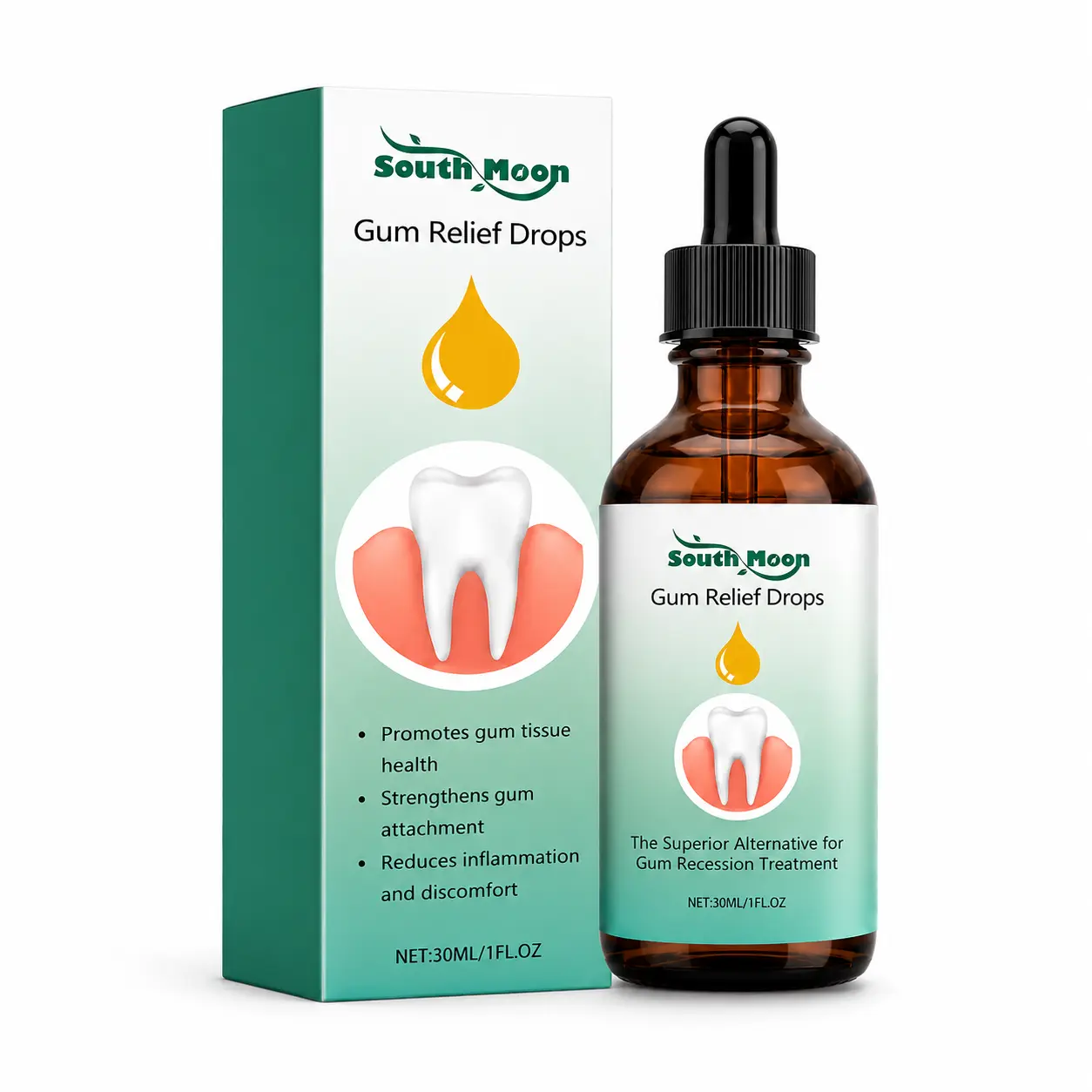 South Moon Oral Care Drops, 30 mL Precision Glass Dropper Liquid, Compact Daily Gumline and Oral Hygiene Care for Home, Work and Travel