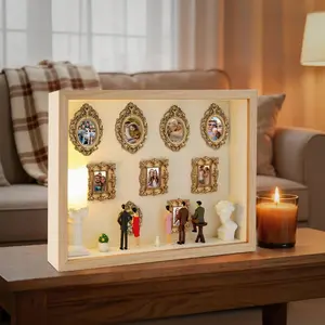 Museum of Us Kit – DIY Mini Museum Shadow Box with Mini People Figurines, Gold Frames, LED Light Memory Figurines – Personalized Silhouette Box for Home Decor, Wedding, Pet Memorial Creative Memories