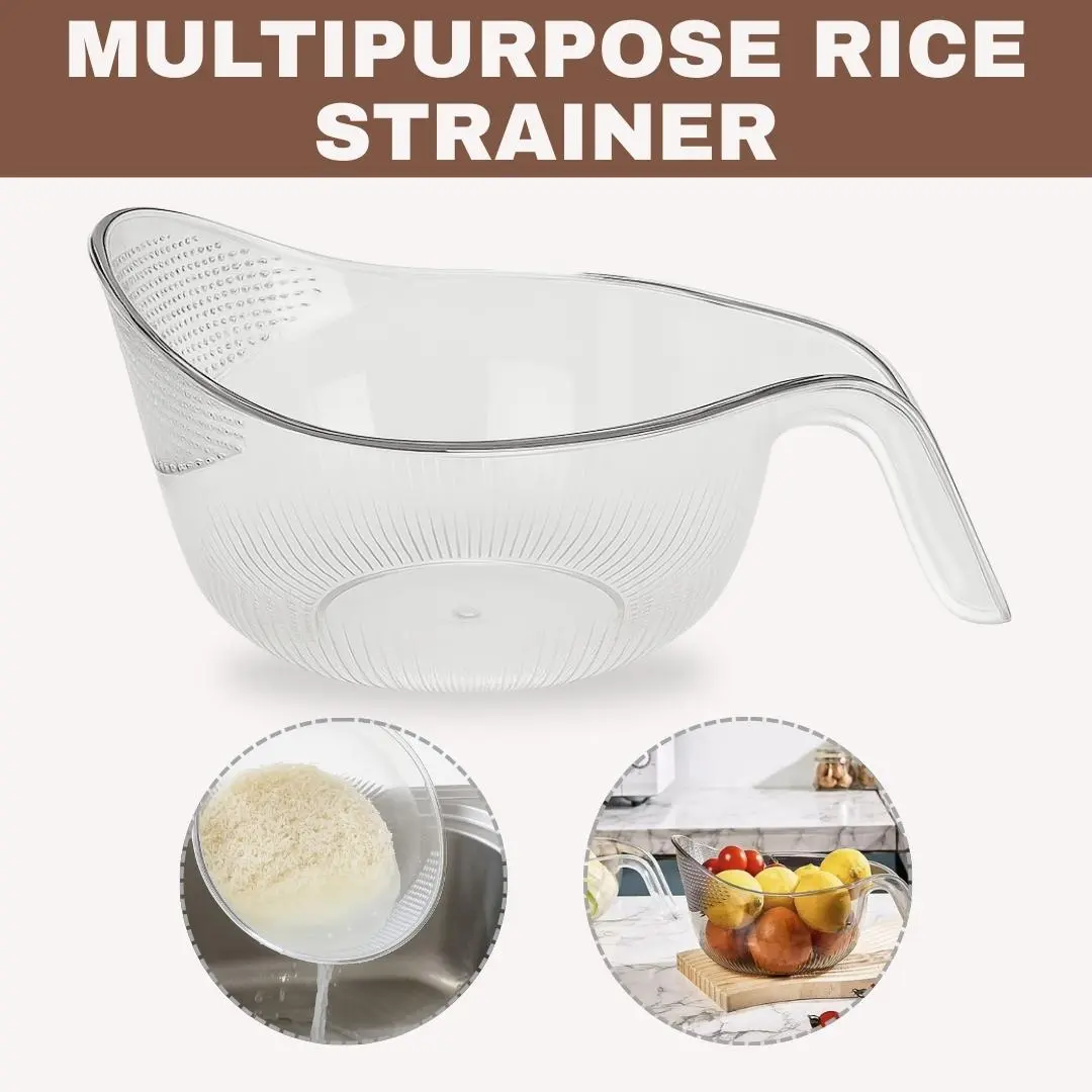 Aesthetic Silicone Basket Rice Strainer with Handle - Sturdy BPA-Free Transparent Plastic Kitchen Colander, Multifunctional Hand Wash Kitchen Utensil for Draining Vegetables, Fruits, 9.61" l × 3.28" w × 4.26" h, 7.5 oz