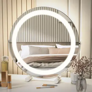 Anbuy 16'' Vanity Mirror with Lights, 3 Color Lighting Modes, 360° Rotation, Modern Frameless Round Mirror for Bedroom Tabletop
