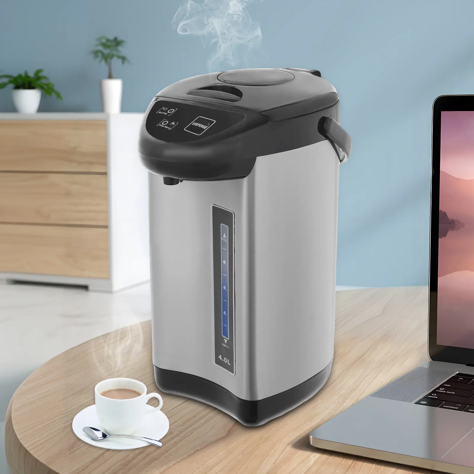 CNCEST 4L Large Capacity Stainless Steel Water Boiler - 750W, 20-Min Boil, 3-Way Electric-Manual Dispenser, Auto Keep-Warm, Thermostatic Kettle, Touch Control, Home Kitchen Appliance, Stainless Kettle