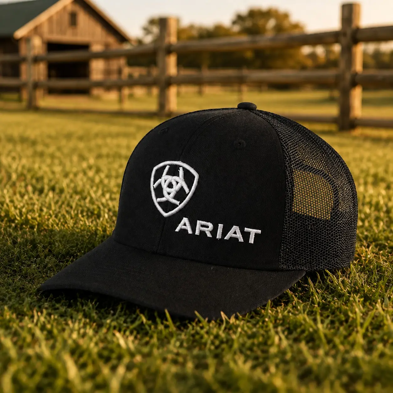 Ariat Embroidered Trucker Hat, Black Horse Logo Mesh Cap, Western Ranch Cowboy Snapback Hat, Rodeo Country Outdoor Cap