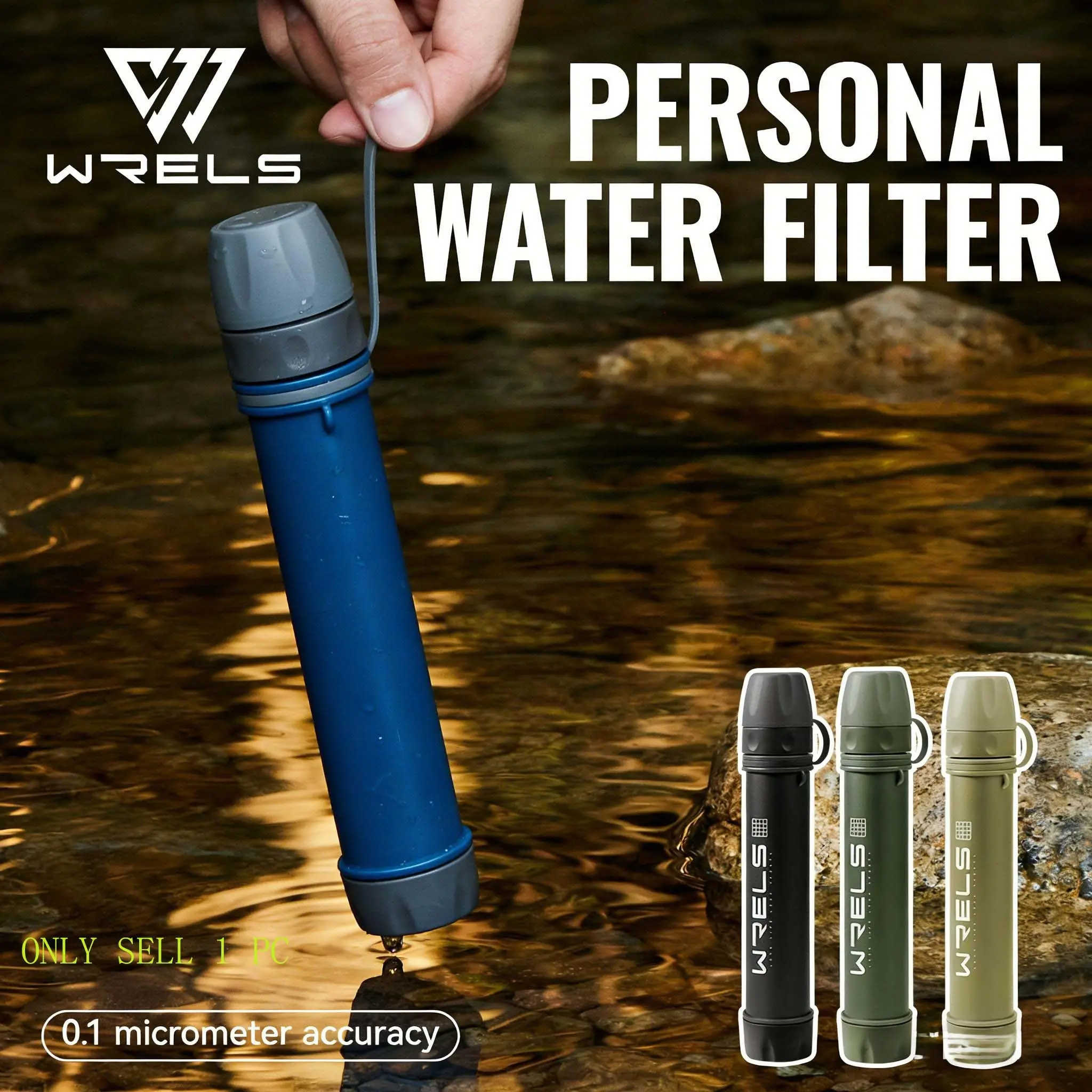 Portable Outdoor Water Filter Set, Camping Hiking Adventure Water Purifier, Emergency Survival Drinking Filter, Compatible with Water Bottles Bags, Built in Filter, Water Filter System