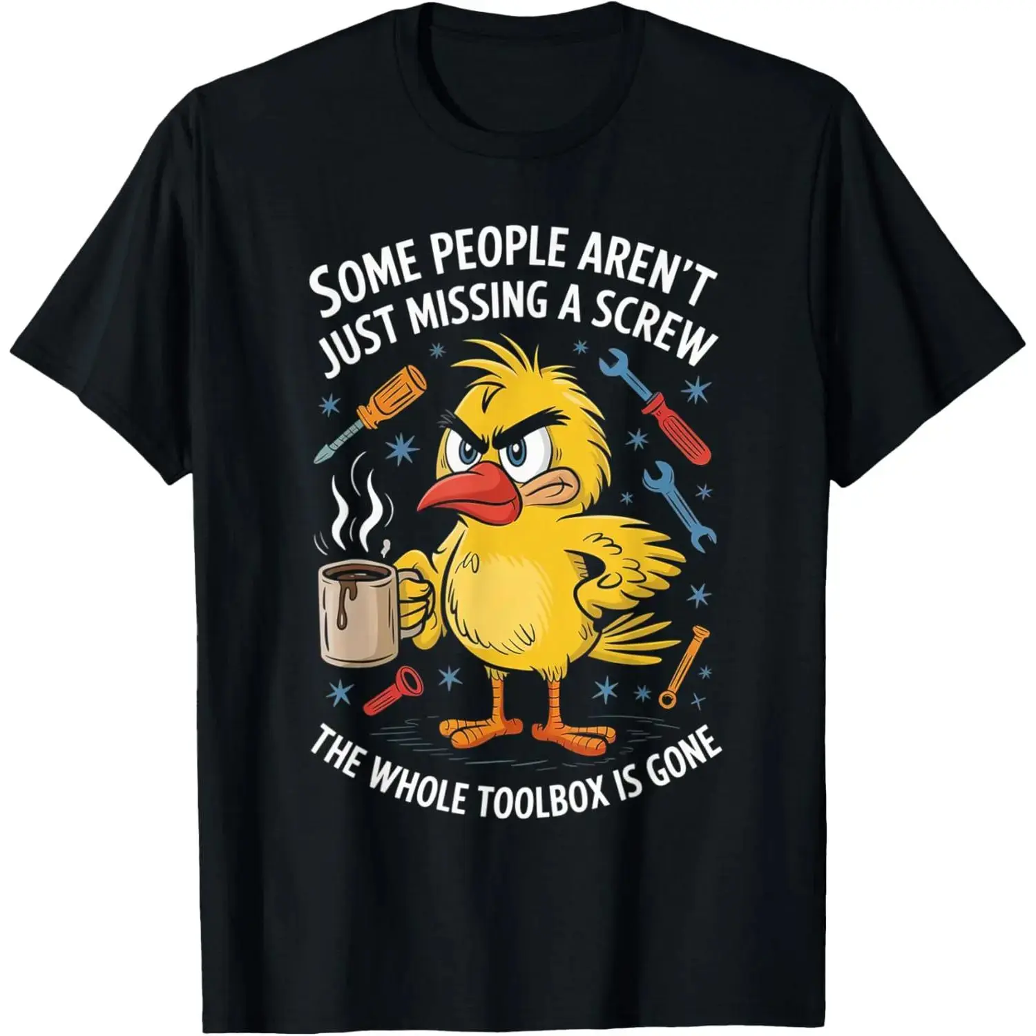 Unisex 100% Cotton Duck Graphic Tee, Relaxed Fit Round Neck Shortsleeve Apparel - Sarcastic "Some People Aren't Just Missing A Screw" Humor, Soft Fabric Casual Sports Top for Duck Lovers