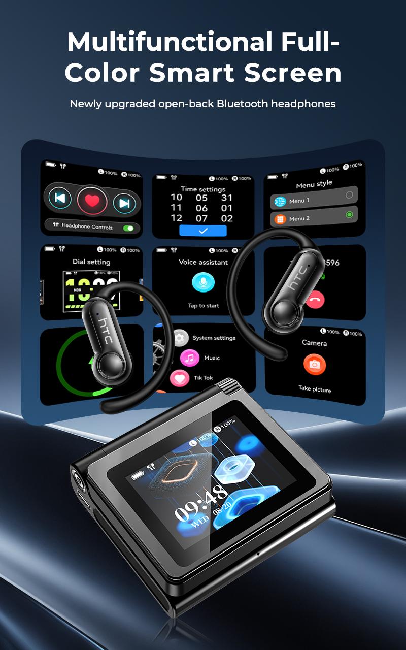HTC Sports Earphones+ with Full-Color Smart Screen — Noise Cancellation, Brand-New Bluetooth 6.0, 35+ Hour Playtime, Ideal for Office, Sports, Study, and Audio Calls, Gifts for Men and Women