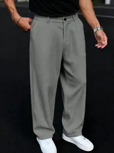 Men's Vintage Corduroy Formal Pants, Straight Leg Workwear Long Trousers, Casual Solid Color Fitted Button Fly, All Seasons Wear