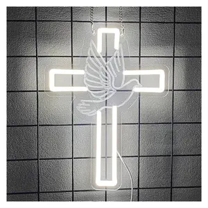 Sign Illuminated Cross Neon Sign USB Powered Dimmable Light For Wall Decor Bedroom Living Room Wedding 33cmх24.5cm