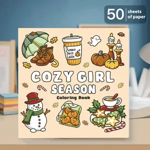 Cozy Girl Season Coloring Book - 50Pages, Bold and Simple, Charming Visuals, Beginner Friendly Adult & Teen Coloring Book with Autumn, Halloween, Christmas Designs, Cozy Relaxation Illustrations, Gift for Beginners & Experienced Artists