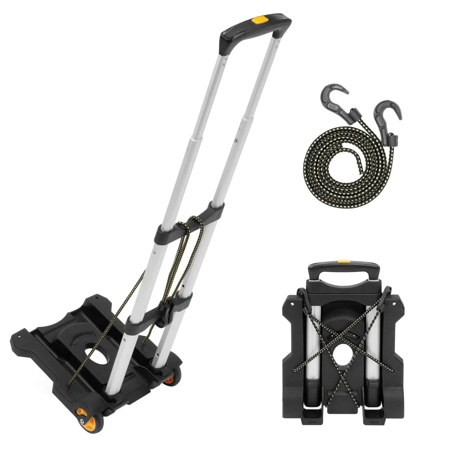 Mount-It! Folding Luggage Cart with Wheels - Heavy Duty Portable Hand Truck Dolly, Collapsible Portable Travel Accessories, Travel Must Haves with Retractable Handle & Secure Strap, 77 lbs Capacity, Multifunction Straps, Lightweight Nylon Strap