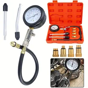 Cylinder Compression Tester Kit, Diagnostic Tool, Gas Engine Pressure Gauge with M10 M12 M14 M18 Adapters, Compression Tester for Gasoline Engines, for Car Motorcycle Boat Engines Testing
