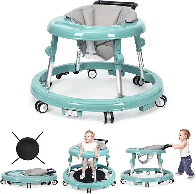 Baby Walker Foldable with 9 Adjustable Heights, 7-18 Months  Baby Walkers, with Wheels Portable Anti-Rollover, Rolling portable design, Anti Fall Walker
