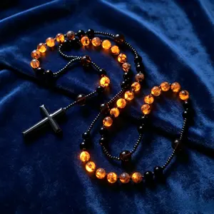 September Laurel  Unisex Natural Stone Cross Necklace – Christian Bead Jewelry for Men, Women & Teens, Perfect Gift for Baptism, Faith, and Daily Wear