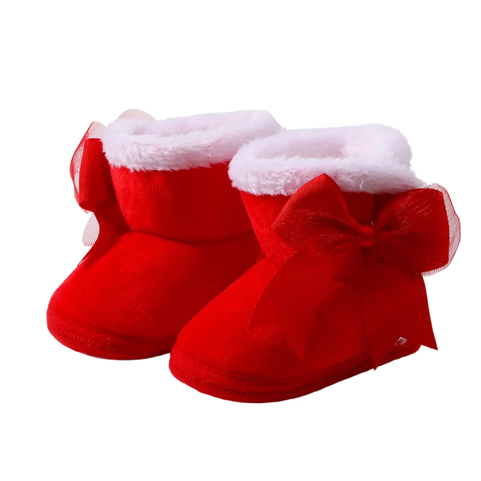 Baby Girl First Walker Shoes, Warm Plush Lined Boots with Bow Button, Soft Non-Slip Sole for Toddler Winter Wear