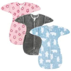 Fleece Baby Transition Sleep Bag, Newborn 3-12 Months Infant Swaddle Sleeping Sack All Seasons Use