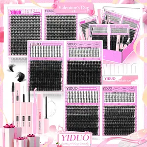 YIDUO 8 Styles DIY Volume Lash Clusters Eyelash Gift Kit, Eyelash Extensions Set 40D/60D/80D/100D/Spiky/Bottom 1440Pcs With Lash Bond and Seal, Lash Remover, Lash Tweezers, Eyelash Brush Everyday Beauty Needs Cosmetic Lash Extensions