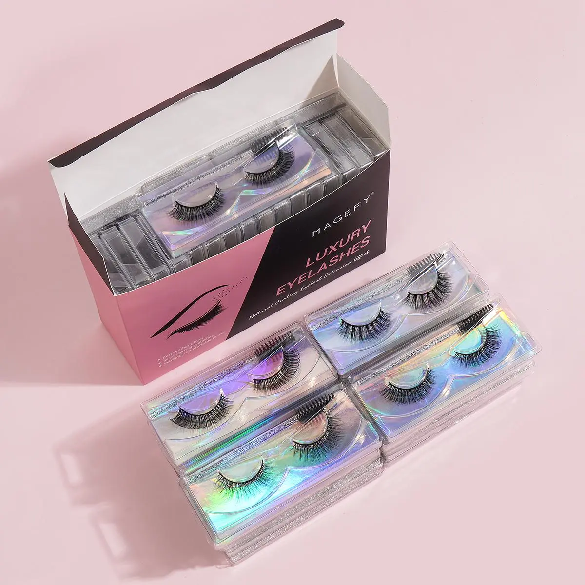 20 Pairs Cat Eye Fluffy Cosmetic False Lashes with 20 Disposable Eyelash Brushes, Fake Eyelashes, Great for Women & Girls