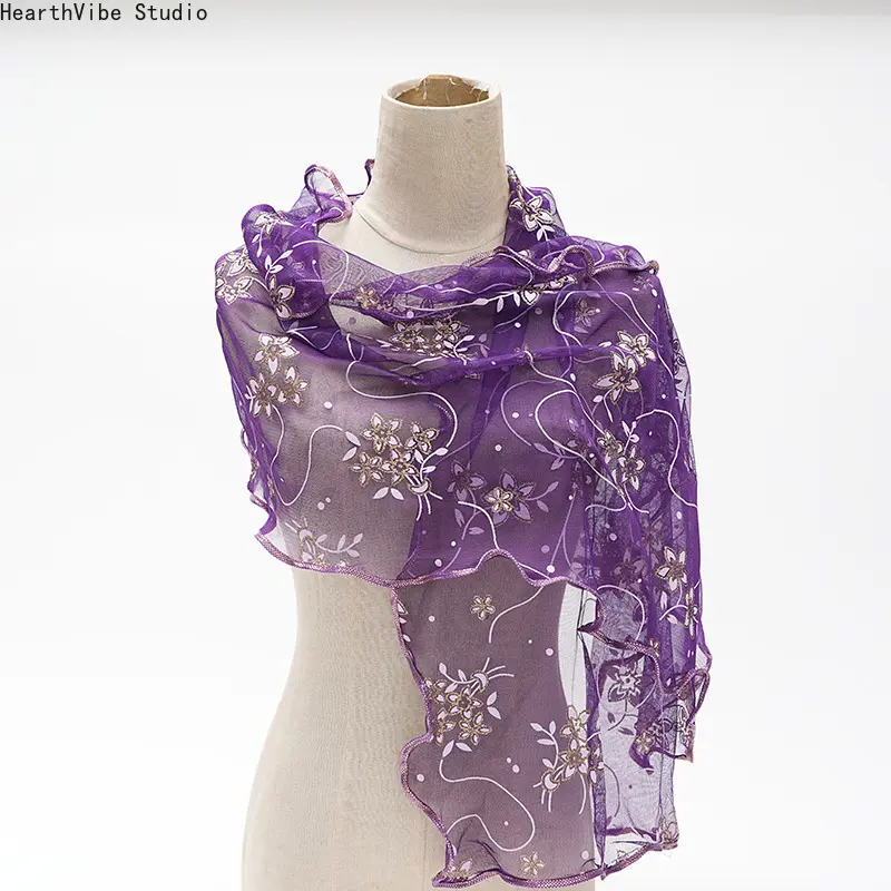 Women's Casual Soft Shawl, Lightweight Floral Print Polyester Scarf with Lace Trim, Versatile All-Season Wrap, 42x153cm, Boho Floral Shawl, All Seasons, Universal, Soft On Skin, Versatile Wrap