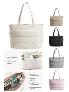 Women's Waterproof Thick Shoulder Bag, Lightweight Zipper Large Soft Nylon Handbag, Multi-Pocket Crossbody Tote Bag for School Work Travel