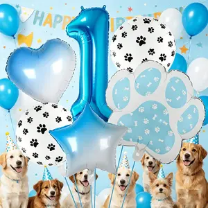 7pcs Patrol Dog Number Balloon Set, 1-9 Aluminum Foil Balloons with Paw Prints, Perfect for Birthday Parties and Home Gatherings Decor