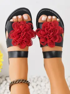 2026 New Floral Sandals, Dual Strap Design Flat Shoes, High-End Versatile Footwear, Less Than Ankle Height, PU Leather Material