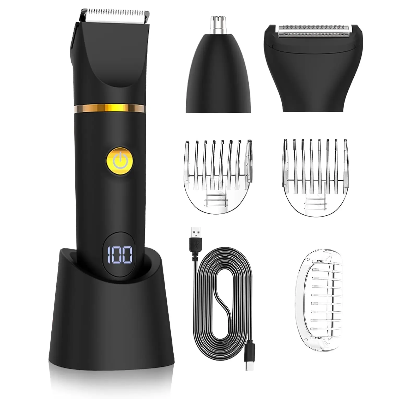 Man scape Body Trimmer for Men, 3 in 1 Men's Grooming Kit with Pubic/Nose Hair Trimmer & Ball Shaver for Nose/Balls/Groin/Legs/Chest Hair Removal, LED Display, IPX6 Waterproof, Gifts for Him Dad