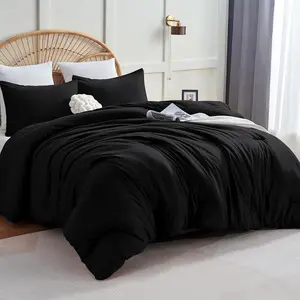 Size Comforter Set Black, 3 count Solid comforter  size Breathable Quilted Style Bedding Sets, Luxury Soft Microfiber Down Alternative Comforter Bed Set (1 Comforter & 2 Pillowcases)