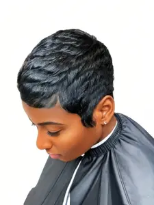 Human Hair Short Pixie Cut Wig With Bangs Machine Made Colorful Wigs For Women Casual Party Wear