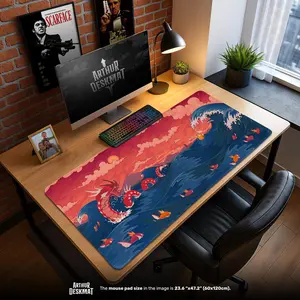 Gyarados Wave Mouse Pad - Magikarp Ocean Battle Art Desk Mat, Japanese Style Decor, Gamer Gift Setup