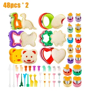 48Pcs Fun Shapes Sandwich Cookie Cutters Set, Fruit Vegetable Cutters & Food Picks for Kids School Meal Making