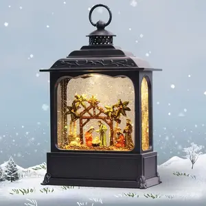 Nativity Musical Lighted Water Lantern Christmas Snow Globe with 6 Hour Timer, Battery Operated & USB Powered Singing Swirling Glitter, Christmas Holiday Home Decor Gift(11”)