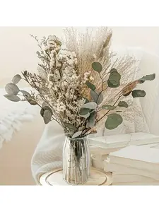 45/90pcs Dried Flower Bouquet with Eucalyptus & Pampas Grass, 17" Neutral Boho Floral Arrangement for Vase, Farmhouse Home Decor, Wedding Centerpiece, Table Decor, Bedroom Shelf Gift,summervibes outdoorfun