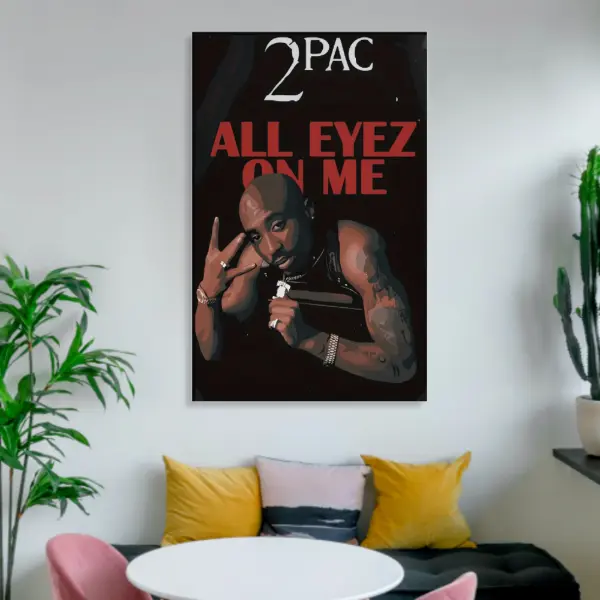 2Pac "All Eyez on Me" Canvas Wall Art - Hip-Hop Music Decoration, Home Decor Gift for Living Room, Bedroom - Ready-to-Hang Artistic Print with Full Hanging Kit