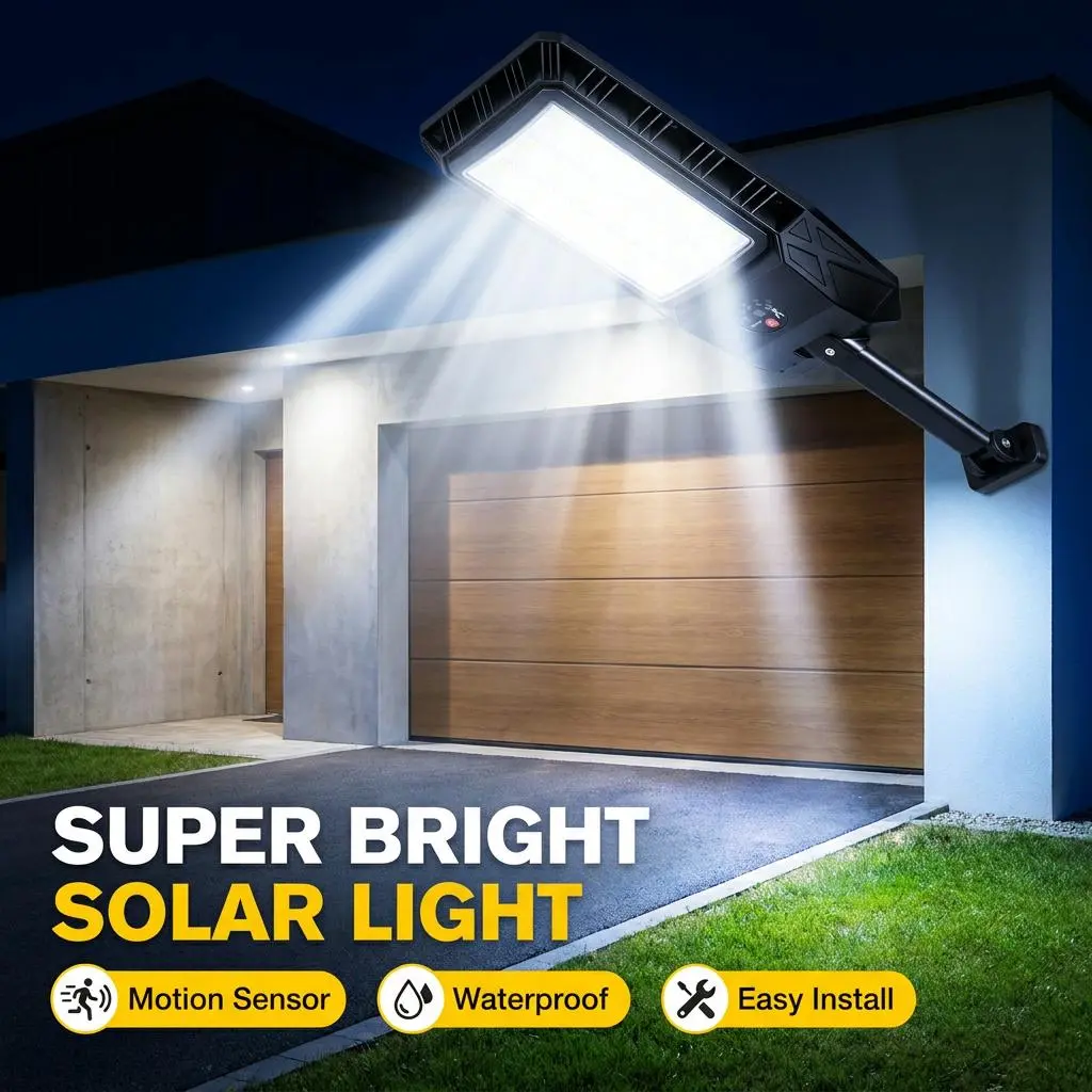 Upgraded Solar Street Light Outdoor wall lights 5730 SMD LED 120LM/W Super Bright Monocrystalline Panel LiFePO4 Battery IP65 Waterproof for Yard Garden Street Garage, Solar Outdoor Lights