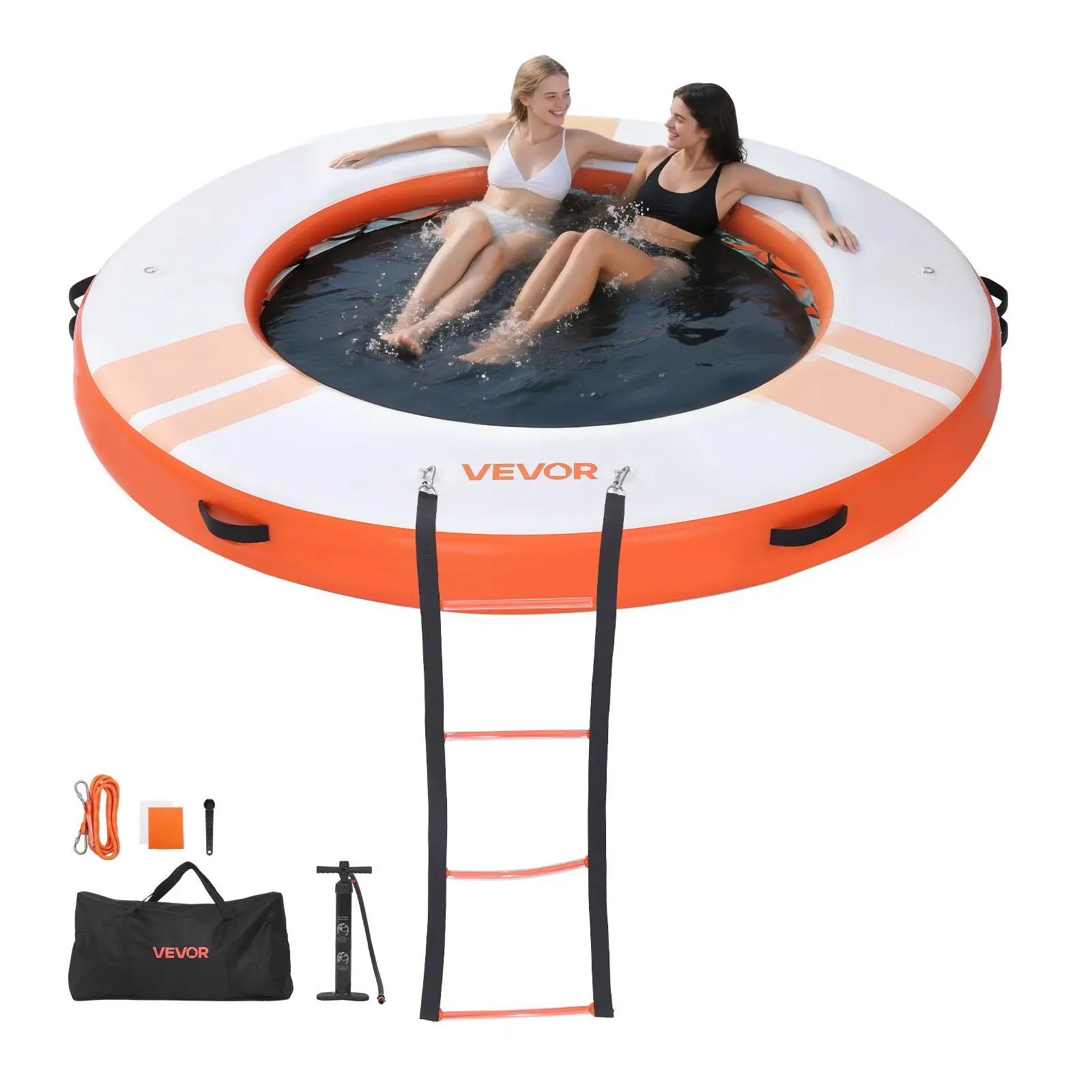 【SummerFinds】VEVOR Inflatable Floating Dock, 8 FT Inflatable Dock Platform, Non-Slip Water Air Mat with Portable Carrying Bag and Detachable Ladder, Floating Water Platform Island Raft for Pool Beach Ocean, Orange