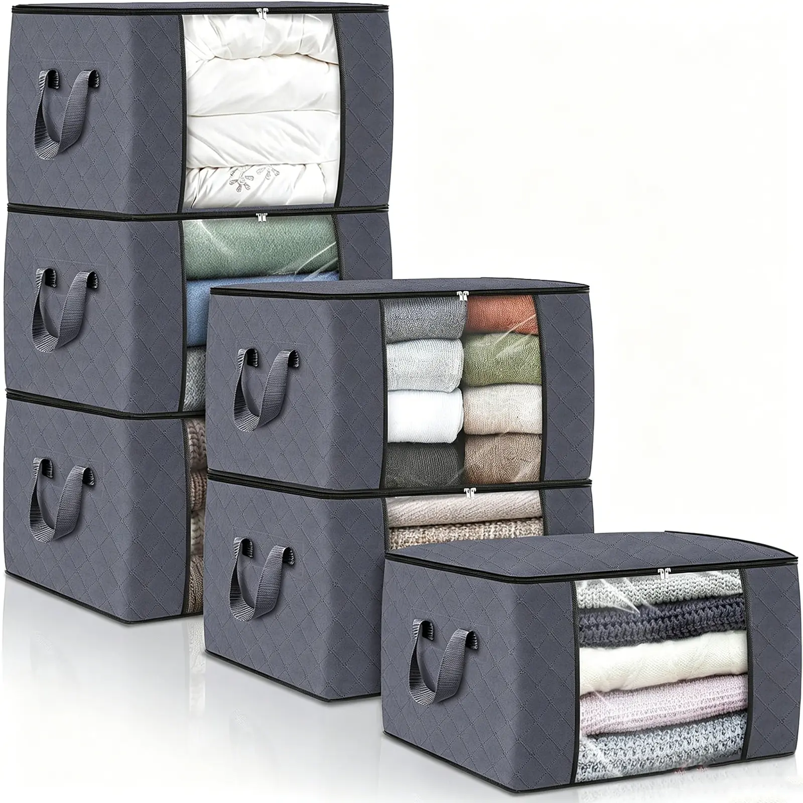 6-piece/12 piece clothing storage bag with foldable thick cloth blanket, used for organizing clothing storage bags and bedding bags (gray)