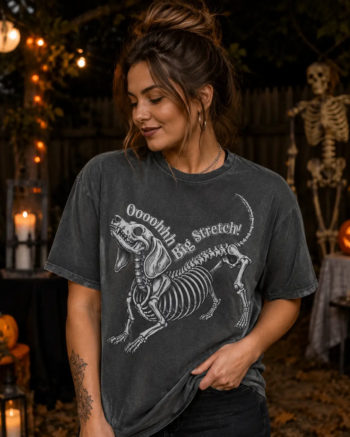 Comfort Colors Personalized Dog Skeleton T-Shirt, Custom 50+ Dog Breed Halloween Shirt, Choose Your Breed, Big Stretch Dog Lover Gift, Spooky Graphic Tee