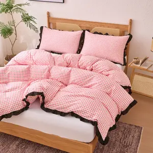 3pcs Ruffled Plaid Polyester Bedding Set, Soft Comfortable Floral Sheet and Pillowcase, All Seasons, Bedroom Dorm Hotel Gift, Soft Bedding Sets