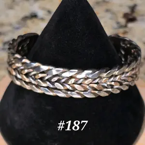 #187 Stainless Steel SB 5 7/16" x 1/2" Hand-Woven Cuff Bracelet Handmade Artisan Jewelry Unisex Gift Ready Open Cuff Design Comfortable Daily Wear