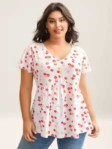 Women's Soft Original Plus Size Ditsy Floral Print Sheer Babydoll Top - Short-Sleeve Shirt M-6X 2026 Summer Vibes Fit Cap Swimweek