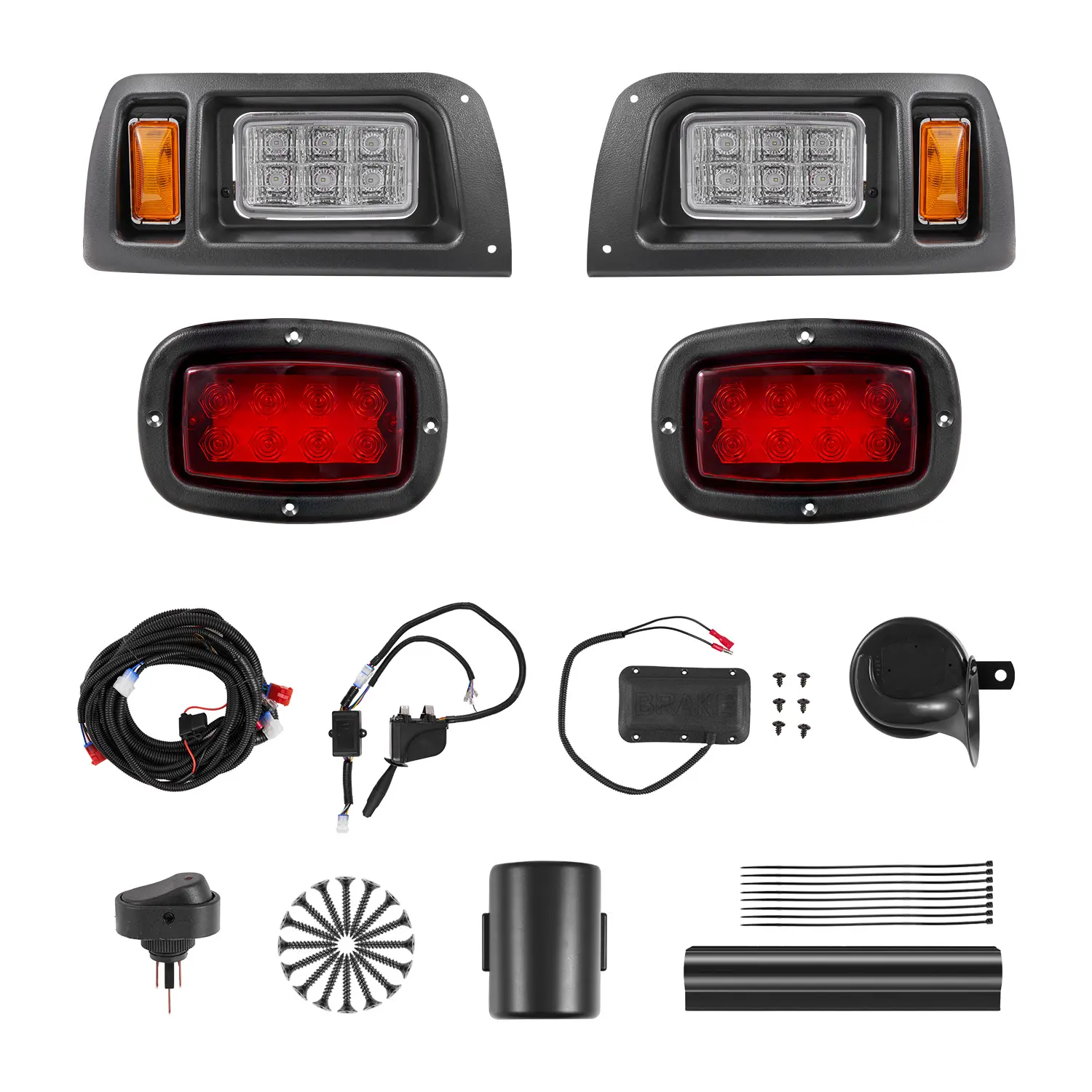 VEVOR 12V Street Legal LED Golf Cart Light Kit with Wiring Harness, Turn Signals, Hazard Light, Switch, Horn, Brake Pad, Zip Ties, ABS Housing for Club Car DS 1993-Up, Father's Day Gift, LED Headlamps Bulbs, 12-Volt