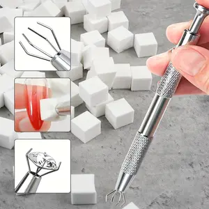 100 square sponges, 1 gripper, Nail art, Nail Art Tools, Manicure nail sponge grip pen, 0.39-inch mini square mixing tool, suitable for gradient smoking effect, adhesive powder application, foot/hand care, compact design, Nail Art Accessories