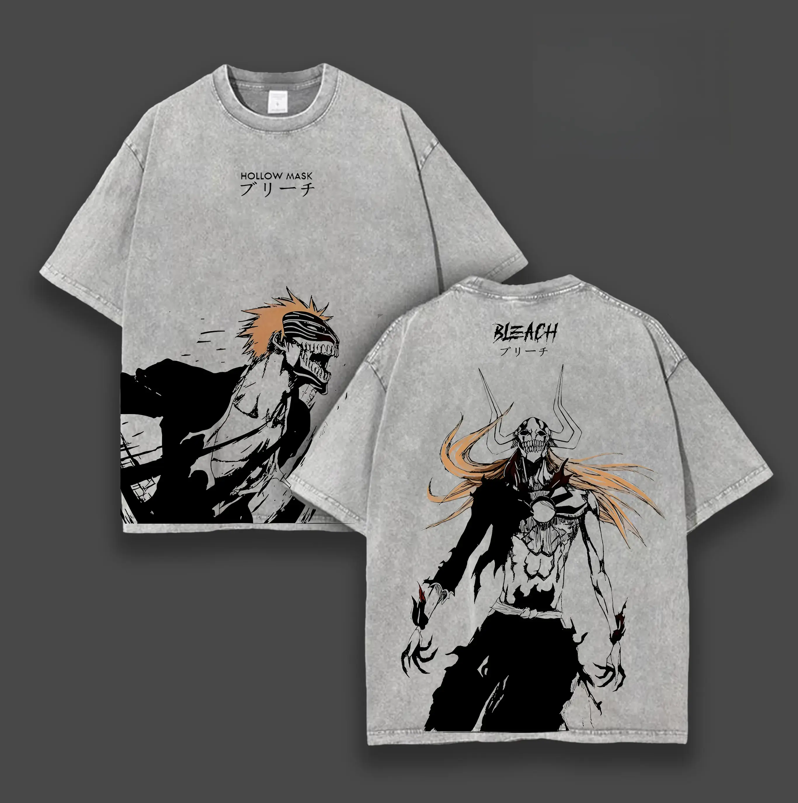 Ichigo "Hollow Mark" Bleach Washed Tee, Double Printed Vintage Oversize Anime T-Shirt, Heavy Cotton Manga Top, Unisex Streetwear, Gift for Anime Fan,Anime Tee,Streetwear Fashion