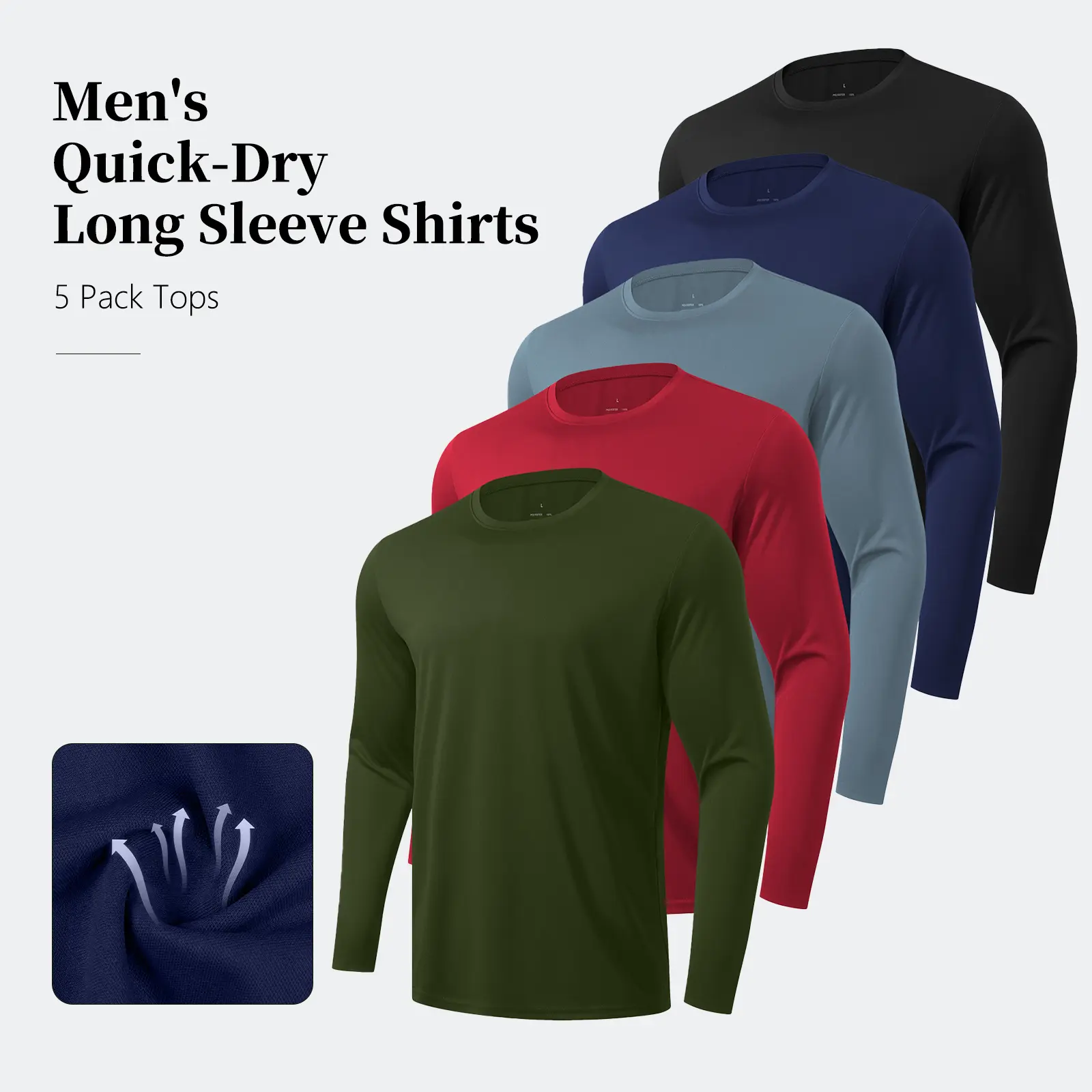 5 Pack Men’s Compression Shirts Long Sleeve Athletic Workout Rash Guard Gym Active Sports Undershirt Base Layer Top,summerwins